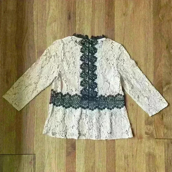 Zara Black‎ and Nude Lace Top Sz S Coquette Glam Holiday Party Classic Luxury - Picture 2 of 4